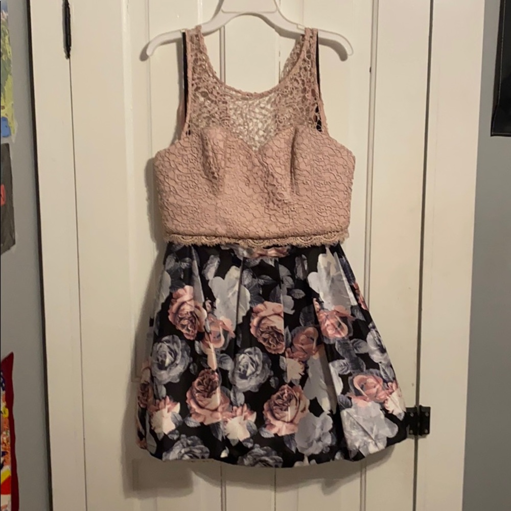 Two piece pink floral homecoming dress